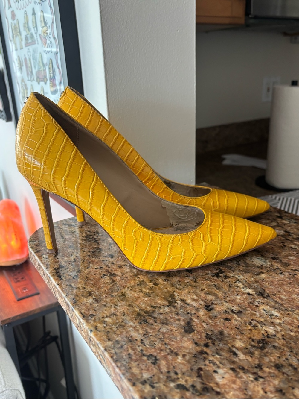 Sam Edelman Yellow Croc-Embossed Pointed Toe Stiletto Pumps